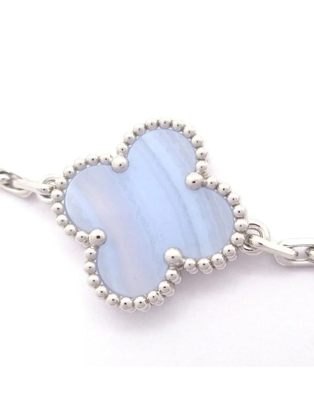Van Cleef & Arpels Bracelet Vintage Alhambra 18k White Gold Light Blue Motif